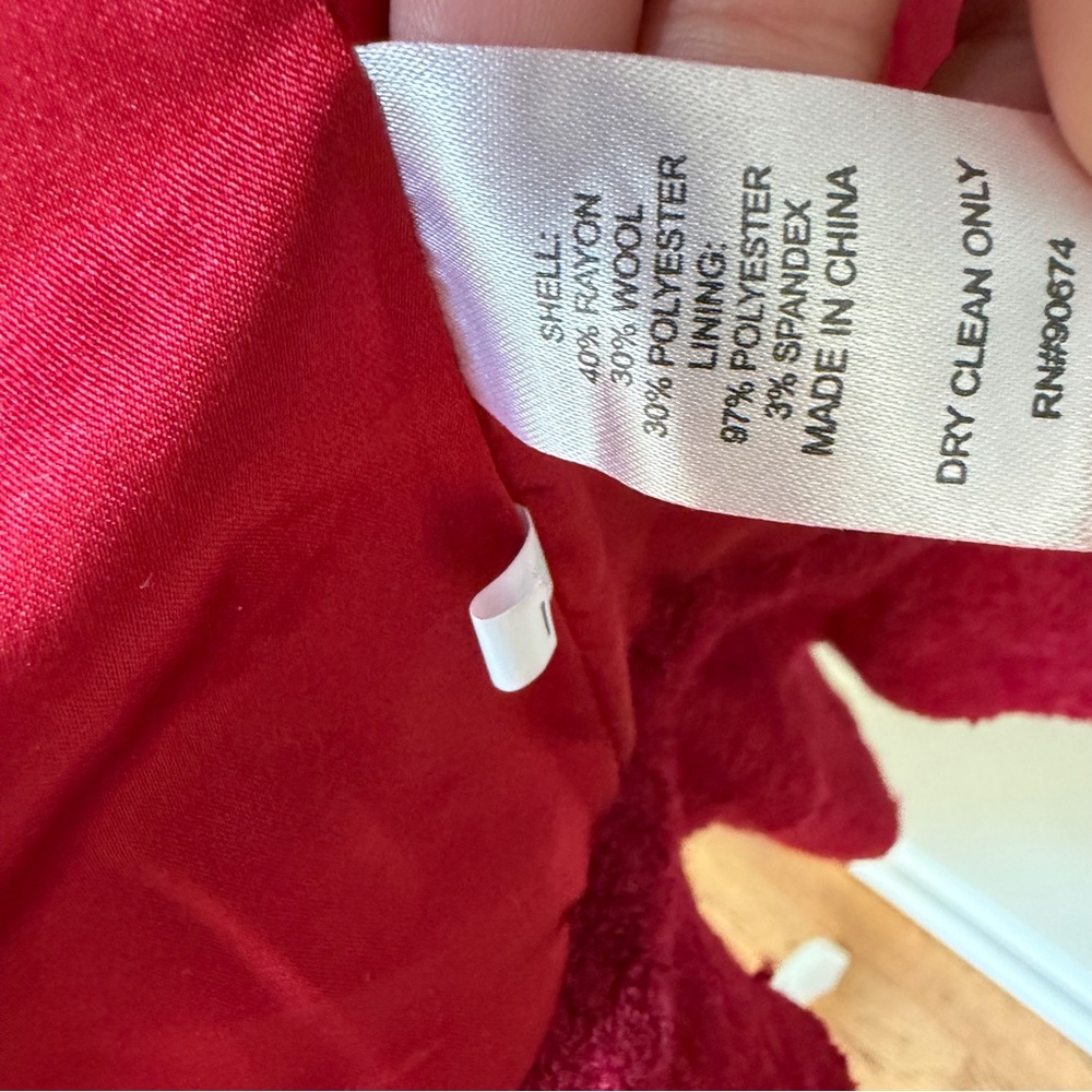BOSTON PROPER Burgundy Red Ruffles Roses Wool Blazer Jacket Tweed Button Down 4 - Picture 7 of 7